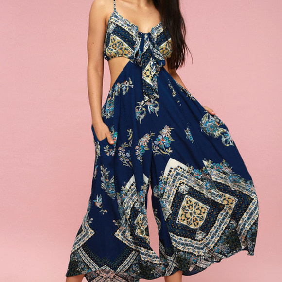 Free People Bella Cropped Cutout Jumpsuit - Navy - Picture 3 of 5